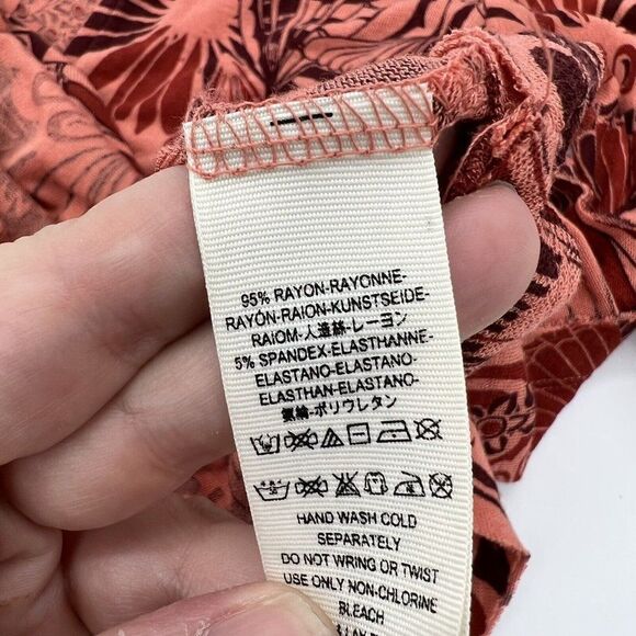 Free People Women’s Amour Floral Print Open Shoulder Top Coral Red Orange small - Picture 4 of 5